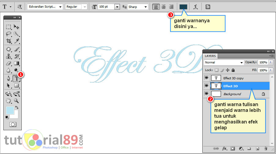 Cara mudah membuat tulisan 3D di Photoshop + Video | Tutorial89