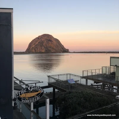 view of Morro Rock from guest room at Anderson Inn in Morro Bay, California