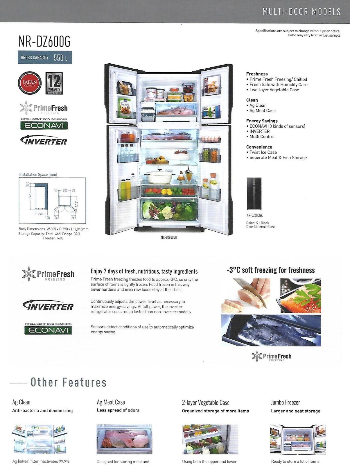 PANASONIC REFRIGERATORS NRDZ600G