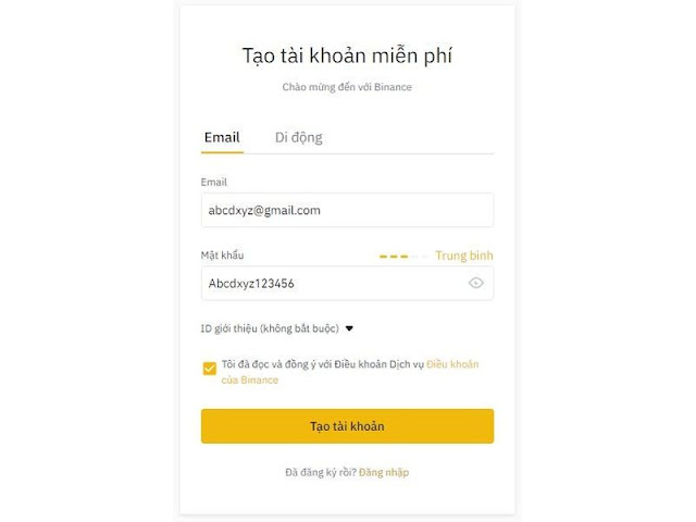 cách tạo tài khoản trên binance