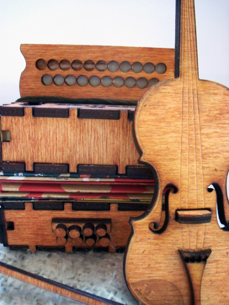 Printmaking and Mixed Media Fiddle and Button Accordion