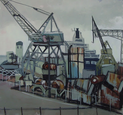 Crane, Scrap and Ships, oil on canvas, 20 x 20 inches, David Dunn, 1998