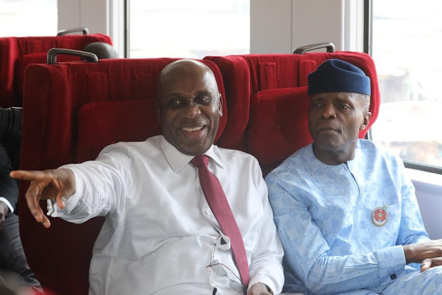 Amaechi And Osinbajo Pictured Together Inside Train As They Head To Kajola, Oyo