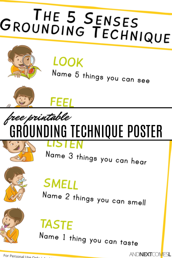Free printable coping skills poster for kids to learn grounding techniques