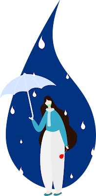 girl umbrella vector with masker avoid corona virus