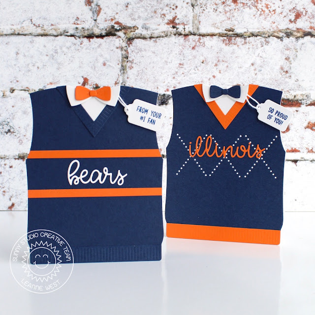 Sunny Studio Stamps: Sweater Vest Dies Silly Sloths Loopy Letters Dies Team Player Happy Thoughts Shaped Cards by Eloise Blue and Leanne West