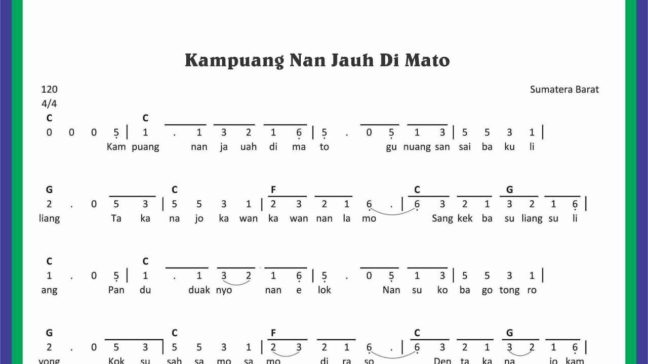 Not Angka Lagu Kampuang Nan Jauh Di Mato Sekitar Musik