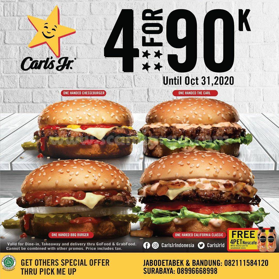 Promo  CARLS JR 4 For 90K [Paket 4 Burger] cuma Rp 90.000,- aja Loh!