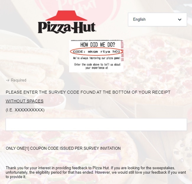 pizza hut customer feedback survey
