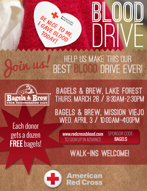 OC Food Diva BAGELS & BREW OFFERS A DOZEN FREE BAGELS WITH BLOOD DONATION