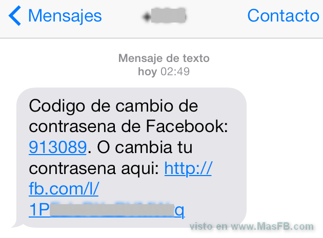 SMS código de cambio de password en Facebook SMS codigo de cambio de password en Facebook - MasFB