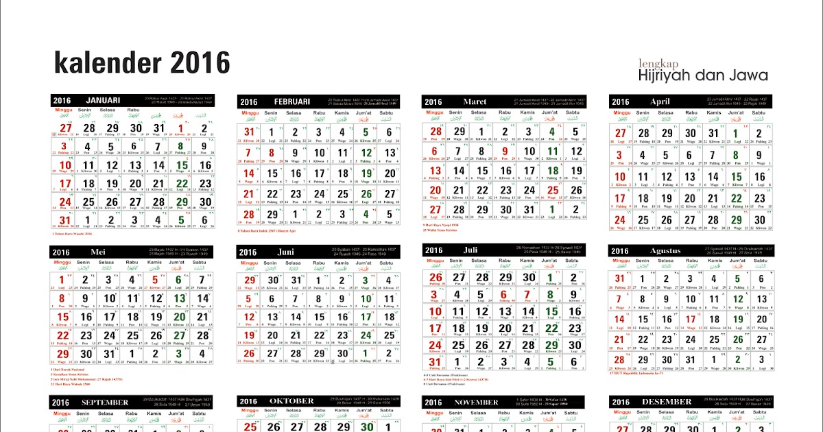 Template Kalender 2016 Lengkap Jawa Dan Hijriyah Gratis Cdr Garasibabeh