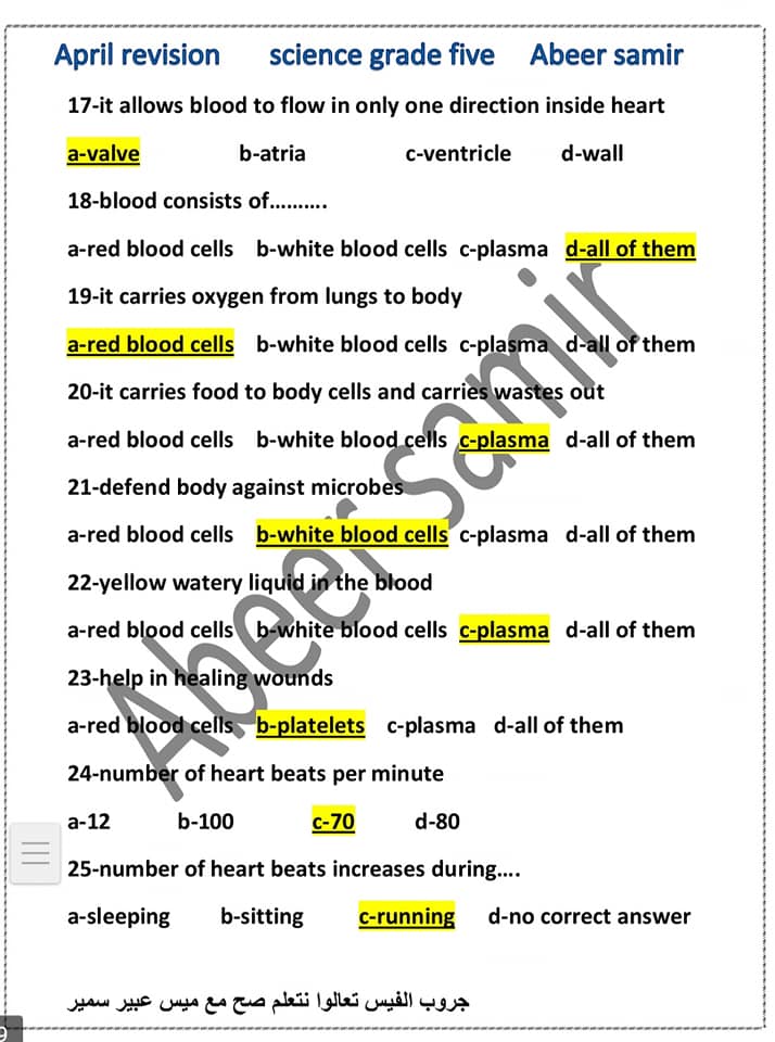 مراجعة علوم باللغة الانجليزية 