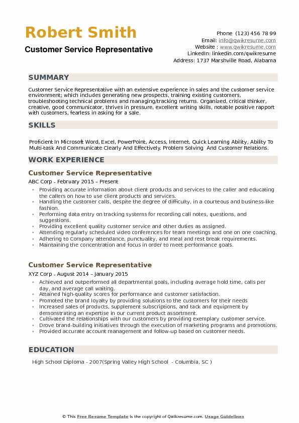 examples of professional summary for customer service resume