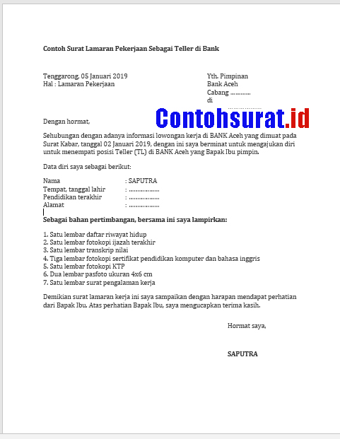 17 Contoh Surat Lamaran Di Bank Bri Kumpulan Contoh Gambar