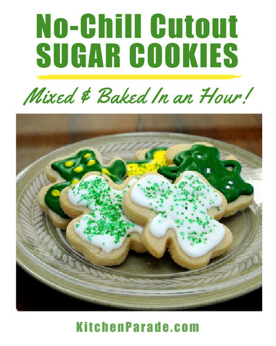 No-Chill Cutout Sugar Cookies ♥ KitchenParade.com, just mix and roll, no need to wait. Mix and bake in under an hour.