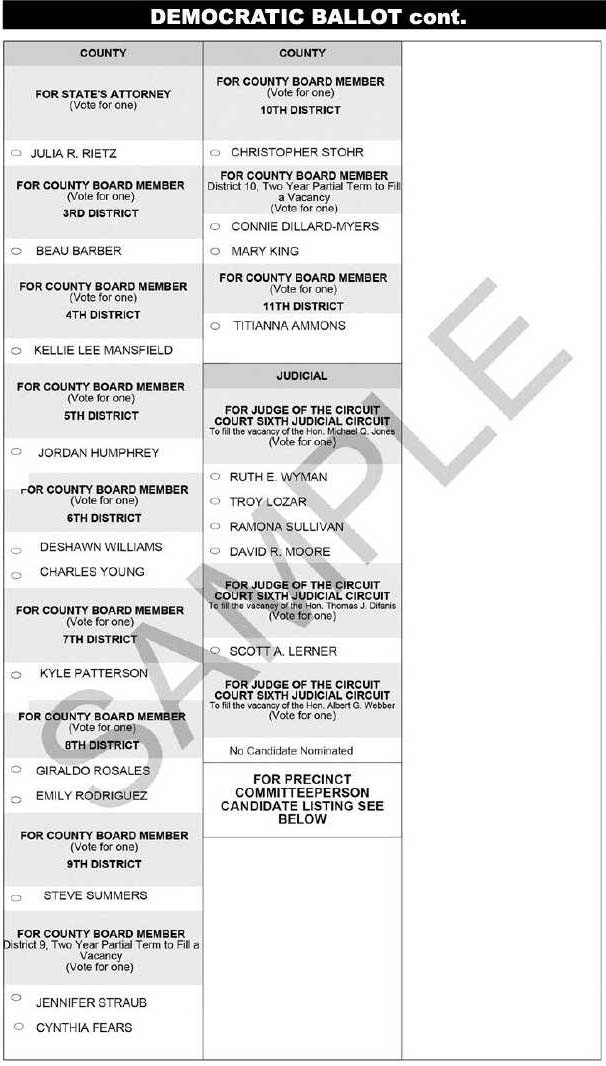 Cheat Sheet of Champaign County Early Voting and Sample Ballots