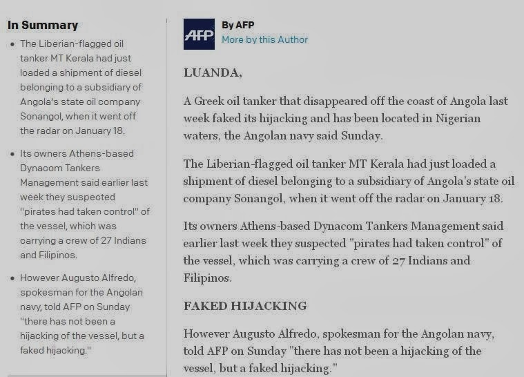 Η Αγκόλα κατηγορεί ελληνικό τάνκερ ότι προσποιήθηκε πειρατεία