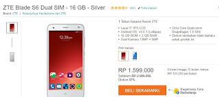 Harga Terbaru ZTE Blade S6 16 GB Turun Harga Menjadi 1 Jutaan (Rp 1.599.000) Harga Terbaru ZTE Blade S6 16 GB Turun Harga Menjadi 1 Jutaan (Rp 1.599.000)