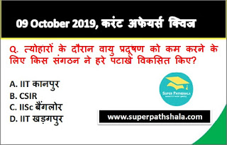 Daily Current Affairs Quiz 09 October 2019 in Hindi Daily Current Affairs Quiz 09 October 2019 in Hindi