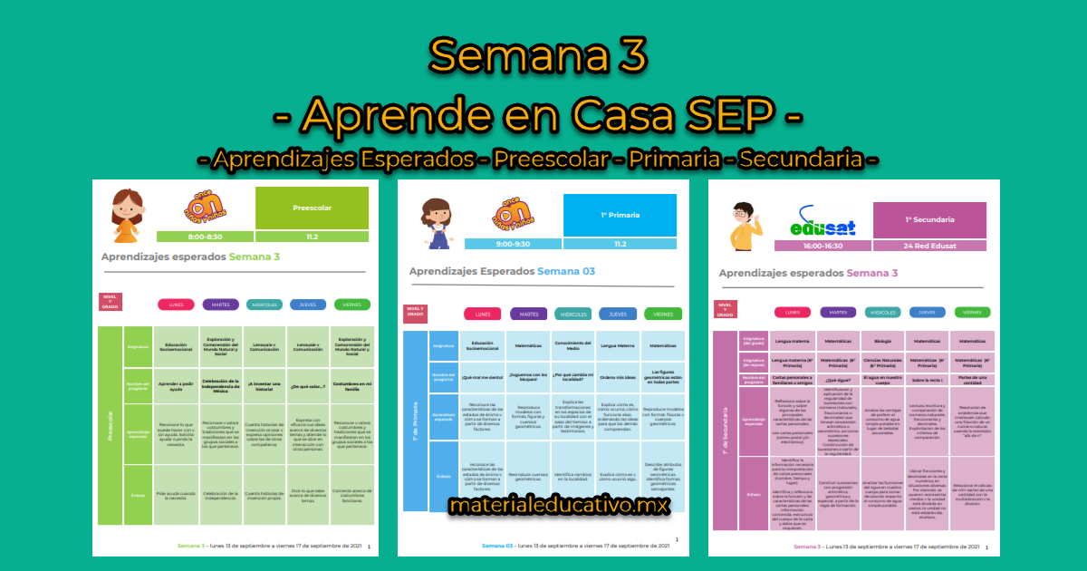 Semana 3 - Aprende en Casa SEP - Aprendizajes Esperados - Preescolar - Primaria - Secundaria
