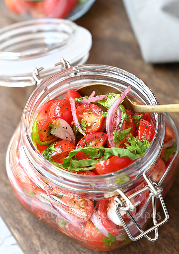 delicious preserved cherry tomatoes  in a jar
