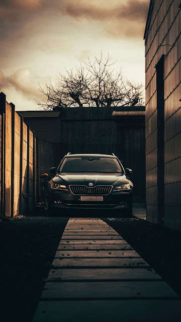 Skoda HD wallpaper, black car, front view