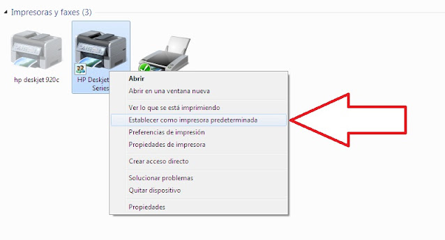 Pasos para establecer impresora como predeterminada en Windows.