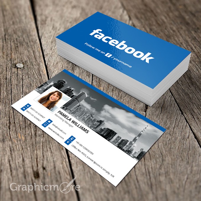 Facebook Blue Business Card Template Mockup Design Free Download PSD File