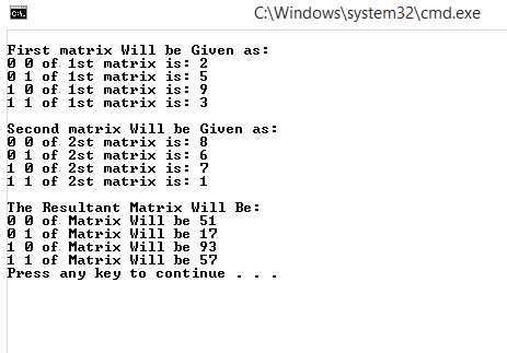C# Program of Multiplication in Matrix using 2D Arrays