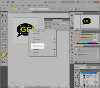 Klik kanan » Create Outlines - Cara Memotong Gambar Dengan Teks Tulisan - Illustrator AI