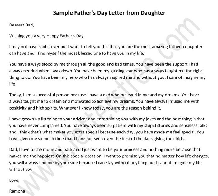 Letter To Dad From Daughter Thankyou Letter