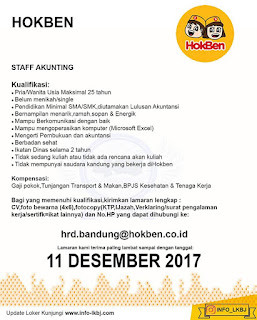 Lowongan Staf Akunting HokBen Bandung Tahun 2017