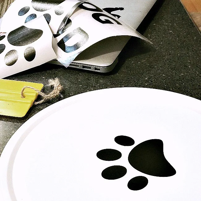 Dry Dog Food Container storage with vinyl paw prints