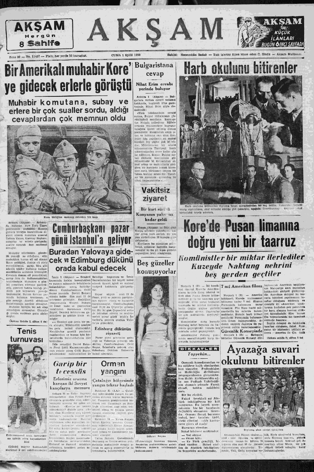 1 eylul 1950 aksam tam metin