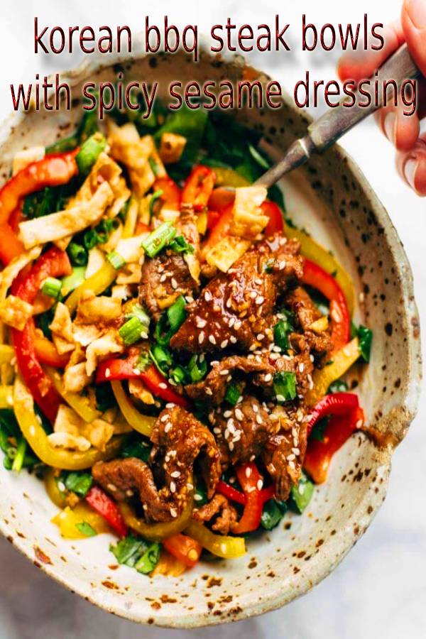korean bbq steak bowls with spicy sesame dressing Masakan Ibu