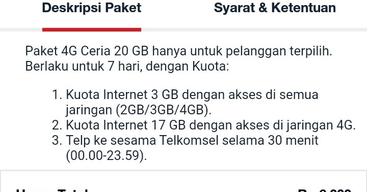 Paket Combo Sakti Internet Telkomsel Paket 4g Ceria 20gb Harga Rp 6ribu Kuota All Net Irit System Impian