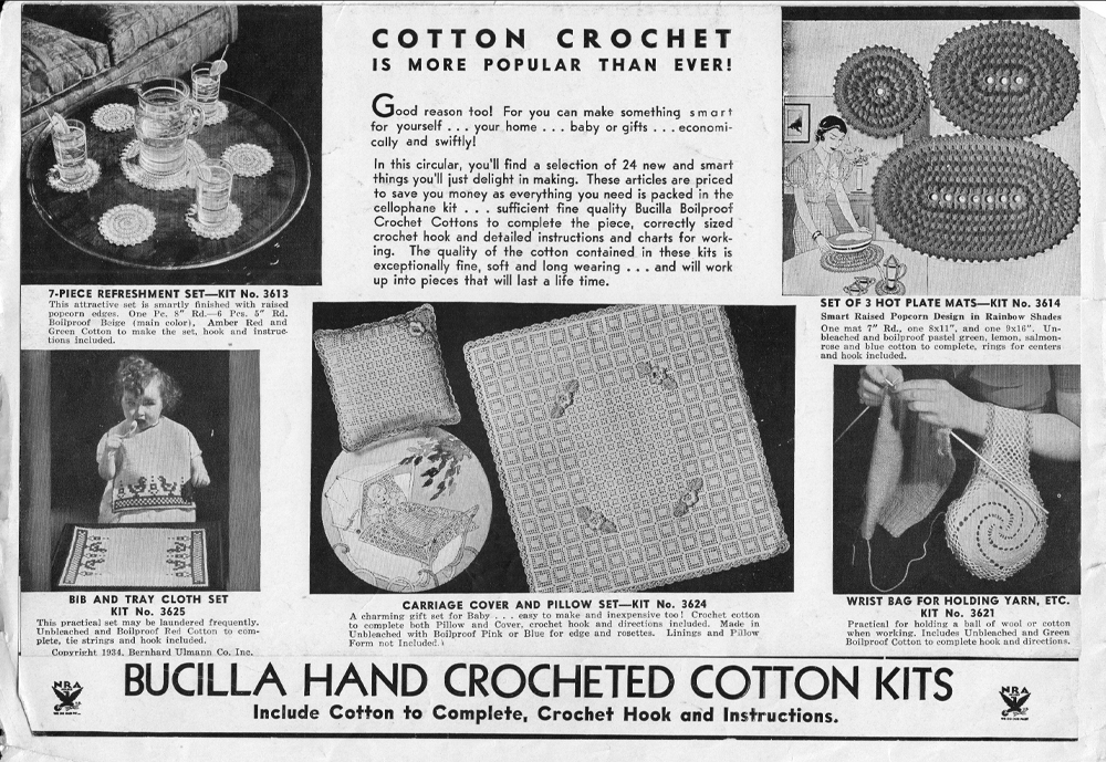 Vintage Knit Crochet Bits of History Bucilla Hand Crocheted Cotton Kits and the NRA