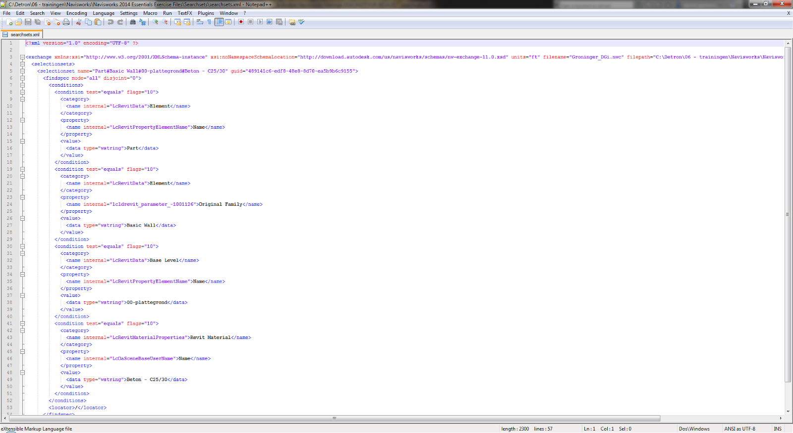 Direct XML Editing for Navisworks Search Sets