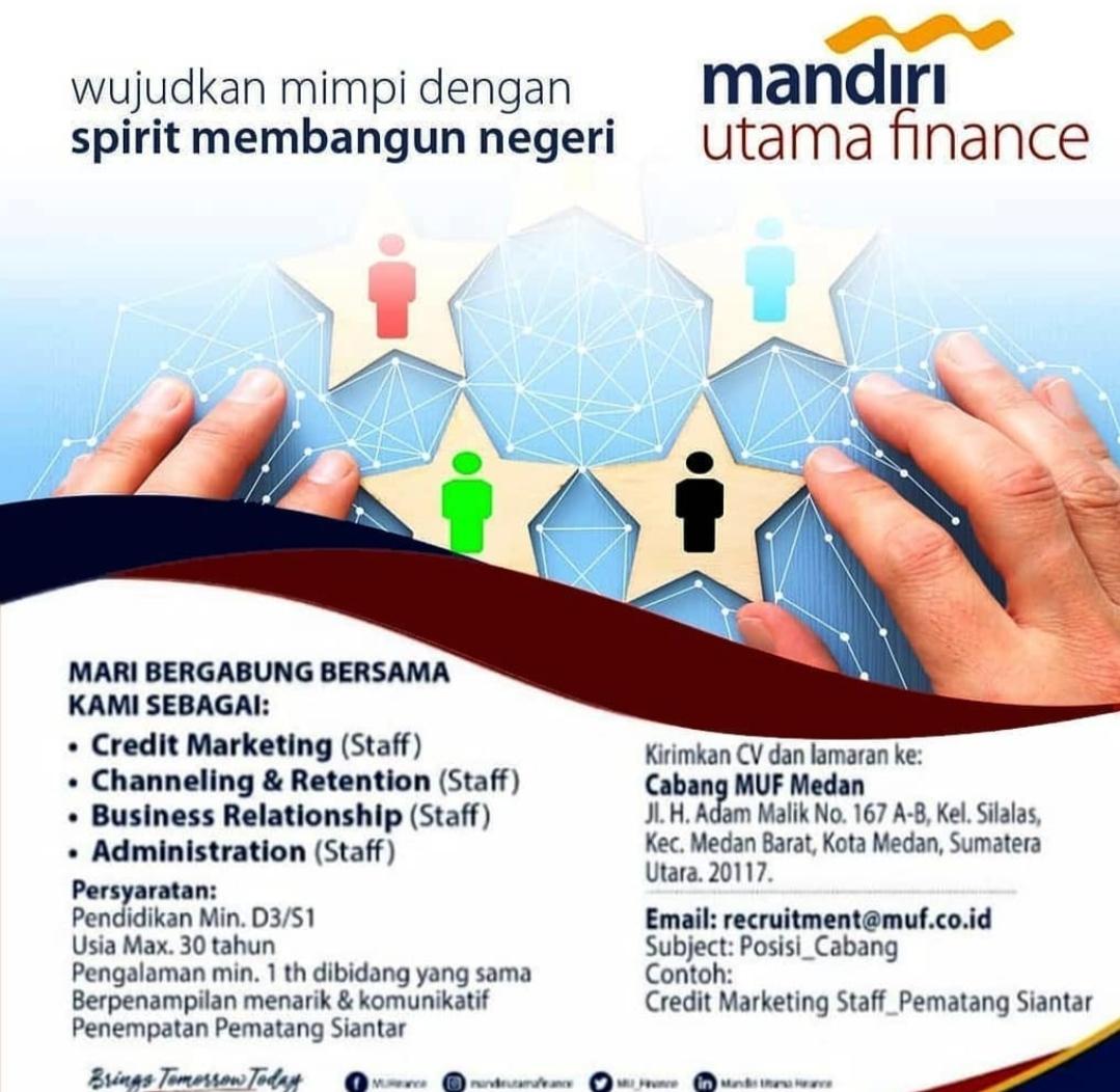 Lowongan Kerja D3/S1 PT Mandiri Utama Finance Medan Januari 2021