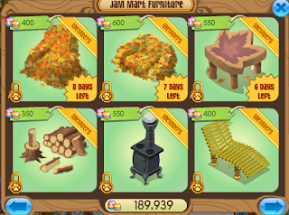 A screenshot showing items on clearance, in particular the leaf chair, leaf sofa, and autumn leaf table.