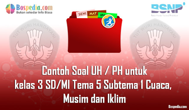 Contoh Soal UH / PH untuk kelas 3 SD/MI Tema 5 Subtema 1 Cuaca, Musim dan Iklim