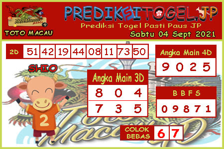 Prediksi Togel Toto Macau JP Sabtu 04 September 2021