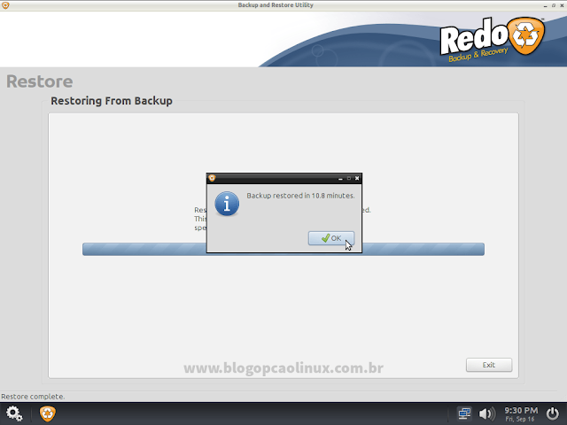O backup foi restaurado com sucesso!