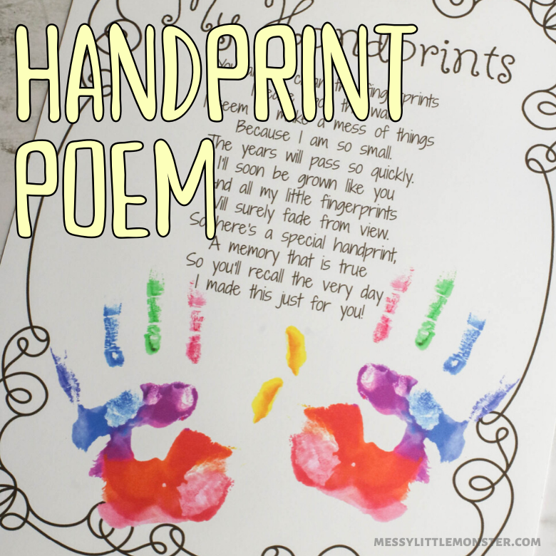 Handprint Poem Printable Messy Little Monster Handprint Poem Printable Messy Little Monster