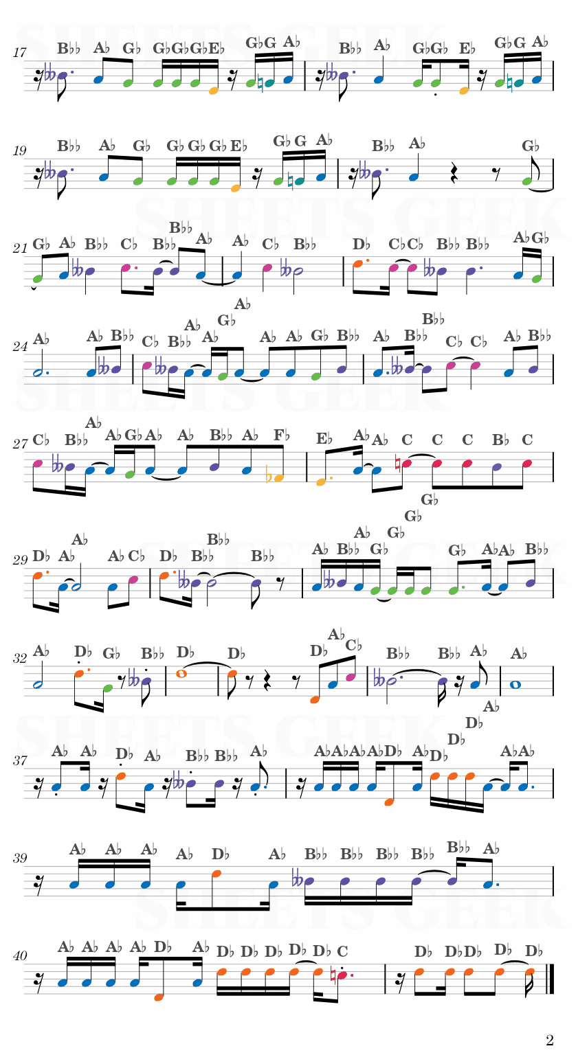 Kuusou Mesorogiwi - Mirai Nikki Opening Easy Sheet Music Free for piano, keyboard, flute, violin, sax, cello page 2