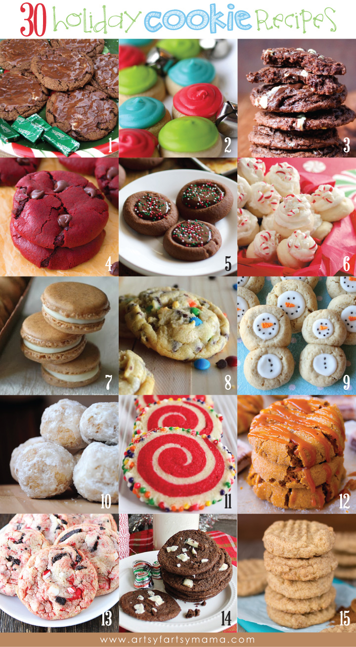 30 Holiday Cookie Recipes at artsyfartsymama.com #Christmas #cookie #recipe