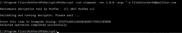 Código para la pantalla de desbloqueo de Stampado Ransomware