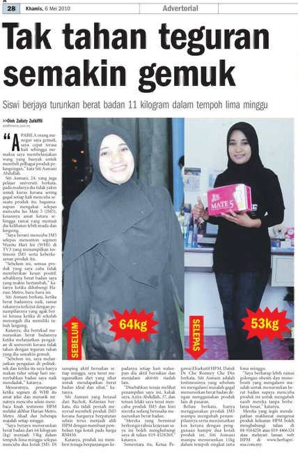 me di media-METRO mei 2010-hilang 11kg dlm masa 5 minggu dgn jusmate5