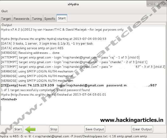 Hack Gmail Password using Hydra in kali Linux